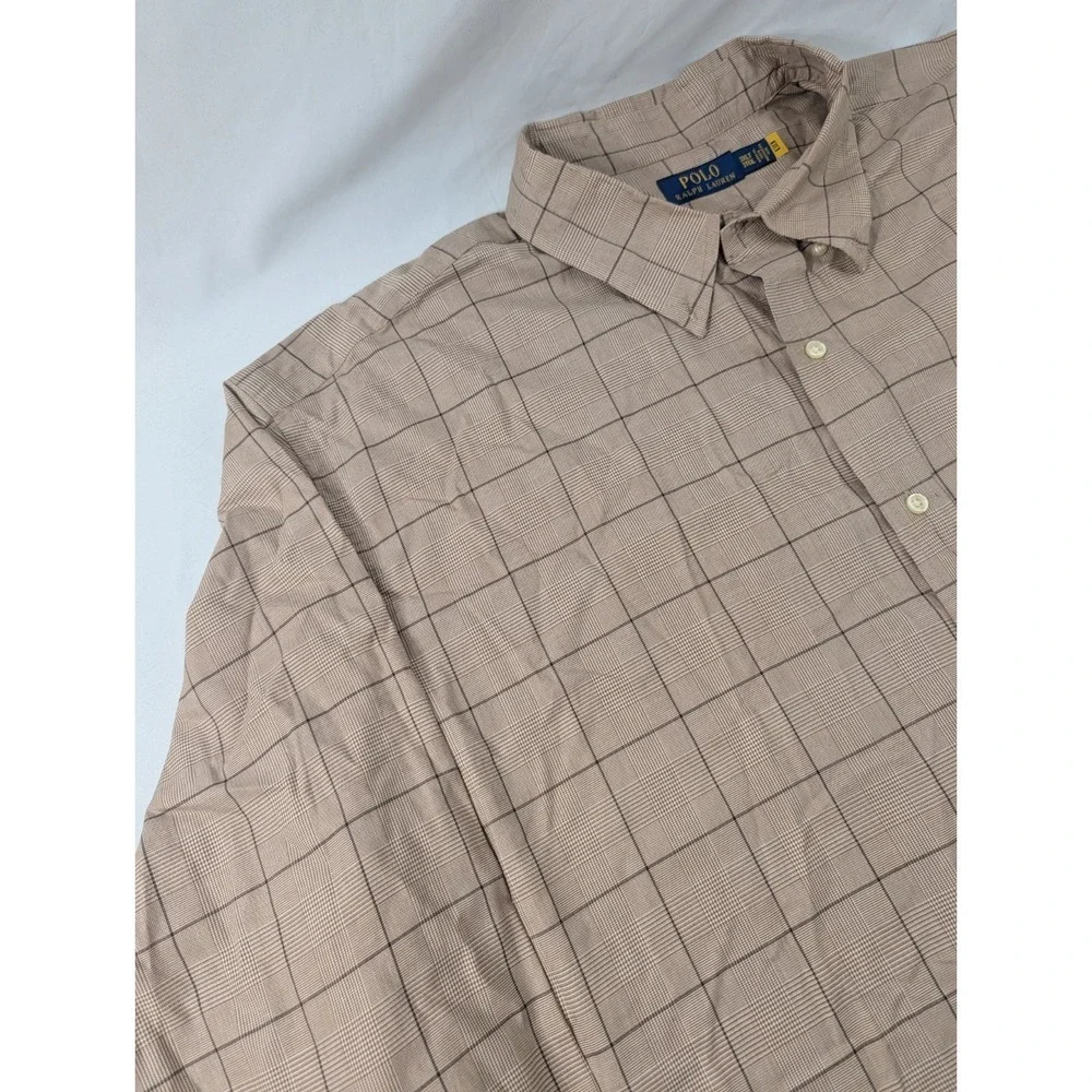 Polo Ralph Lauren Men's Beige Glenn Check Plaid Long Sleeve Button-down 3XTL